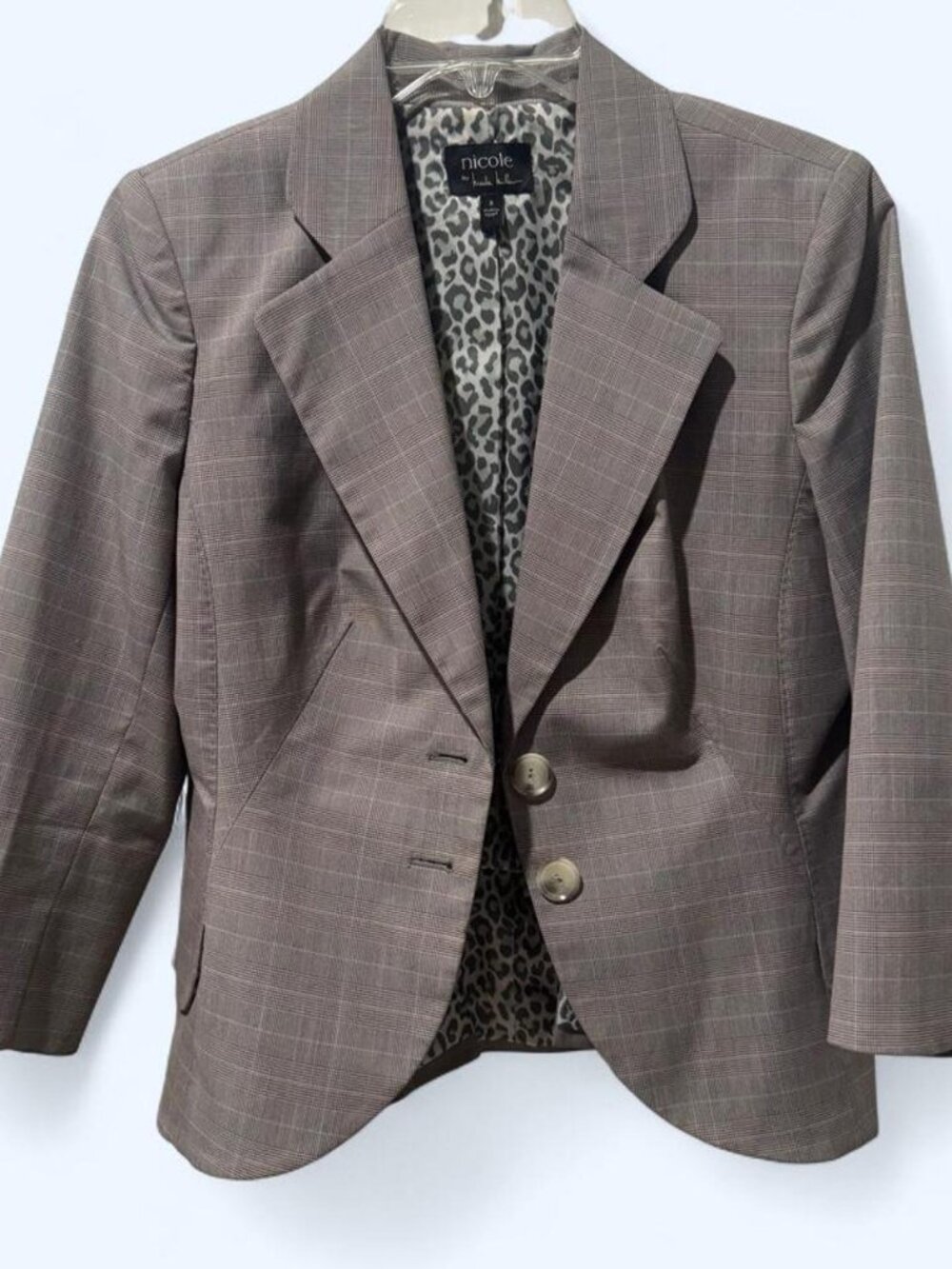Nicole Miller y2k Gray Blazer with Leopard Print Liner